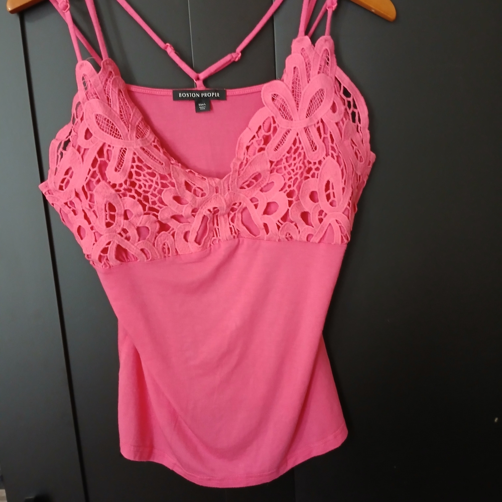 Boston Proper Pink Lace-Detail Camisole Tank